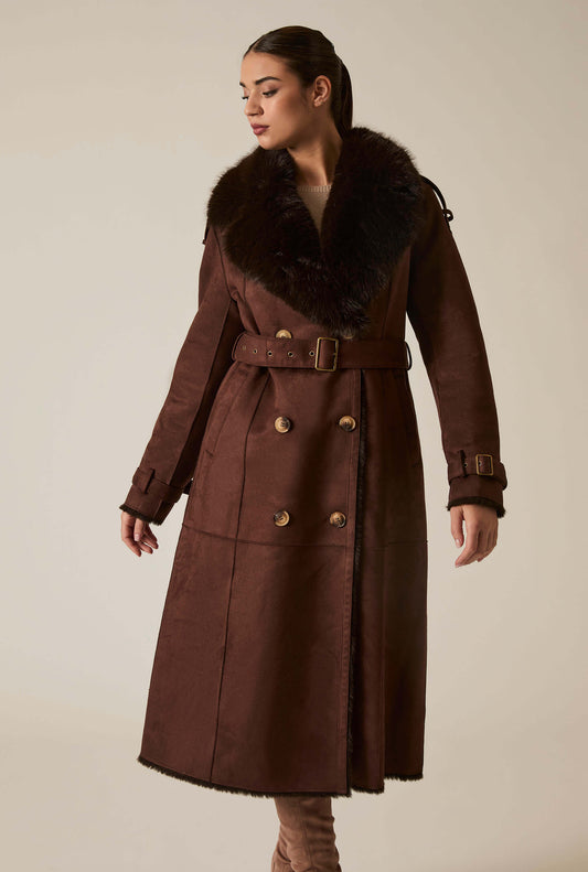 Faux Fur Suede Brown Coat