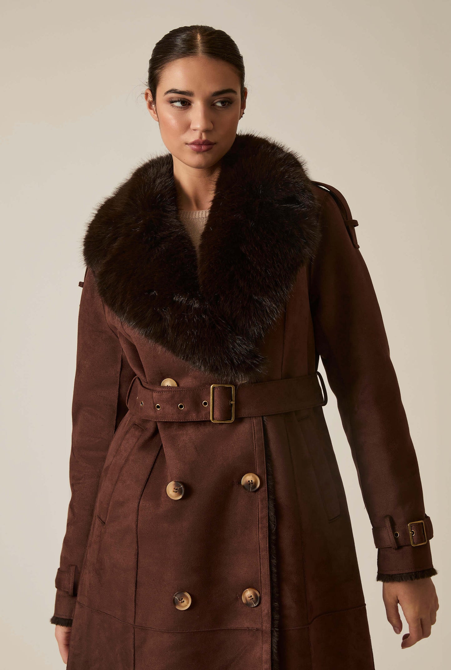Faux Fur Suede Brown Coat