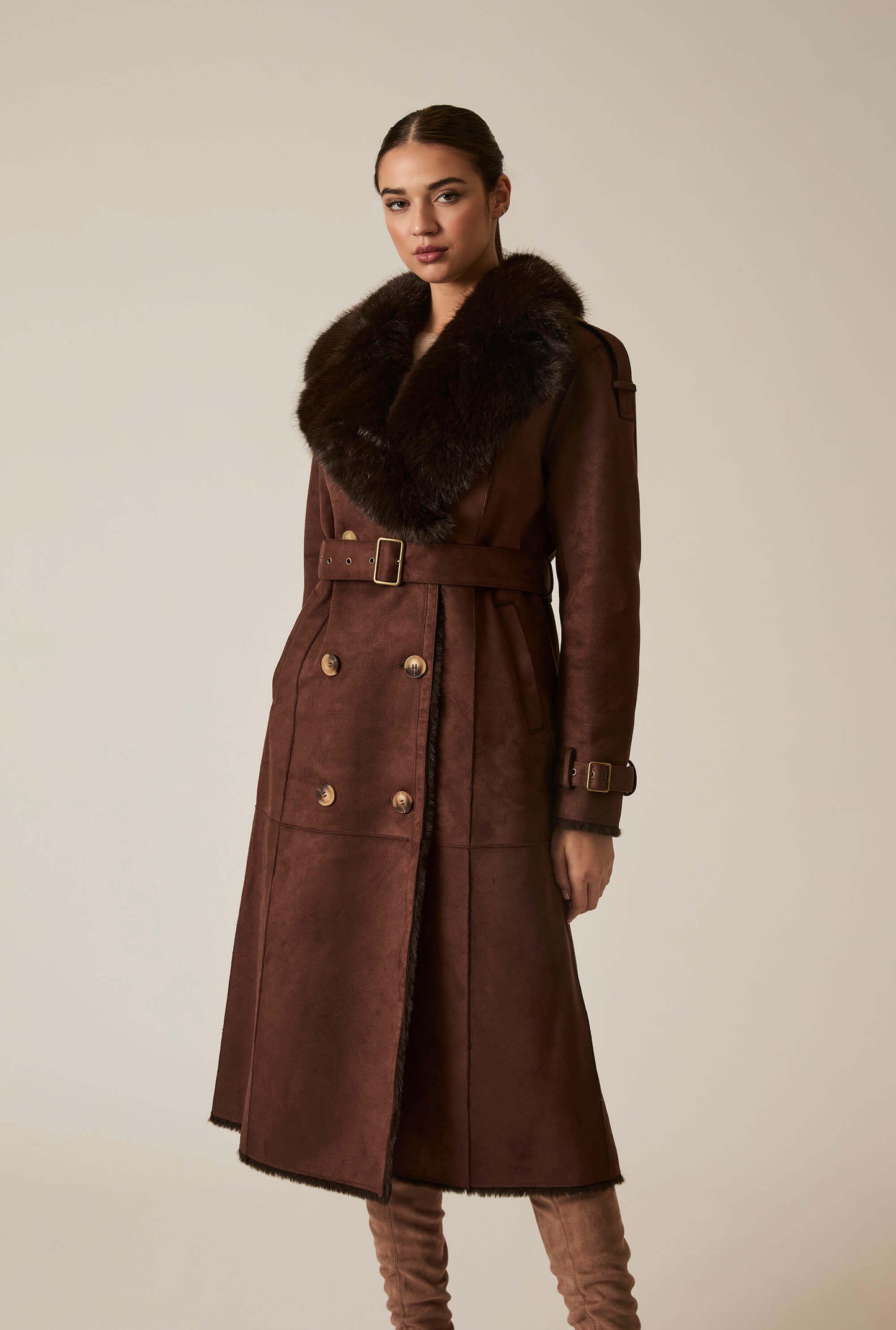 Faux Fur Suede Brown Coat