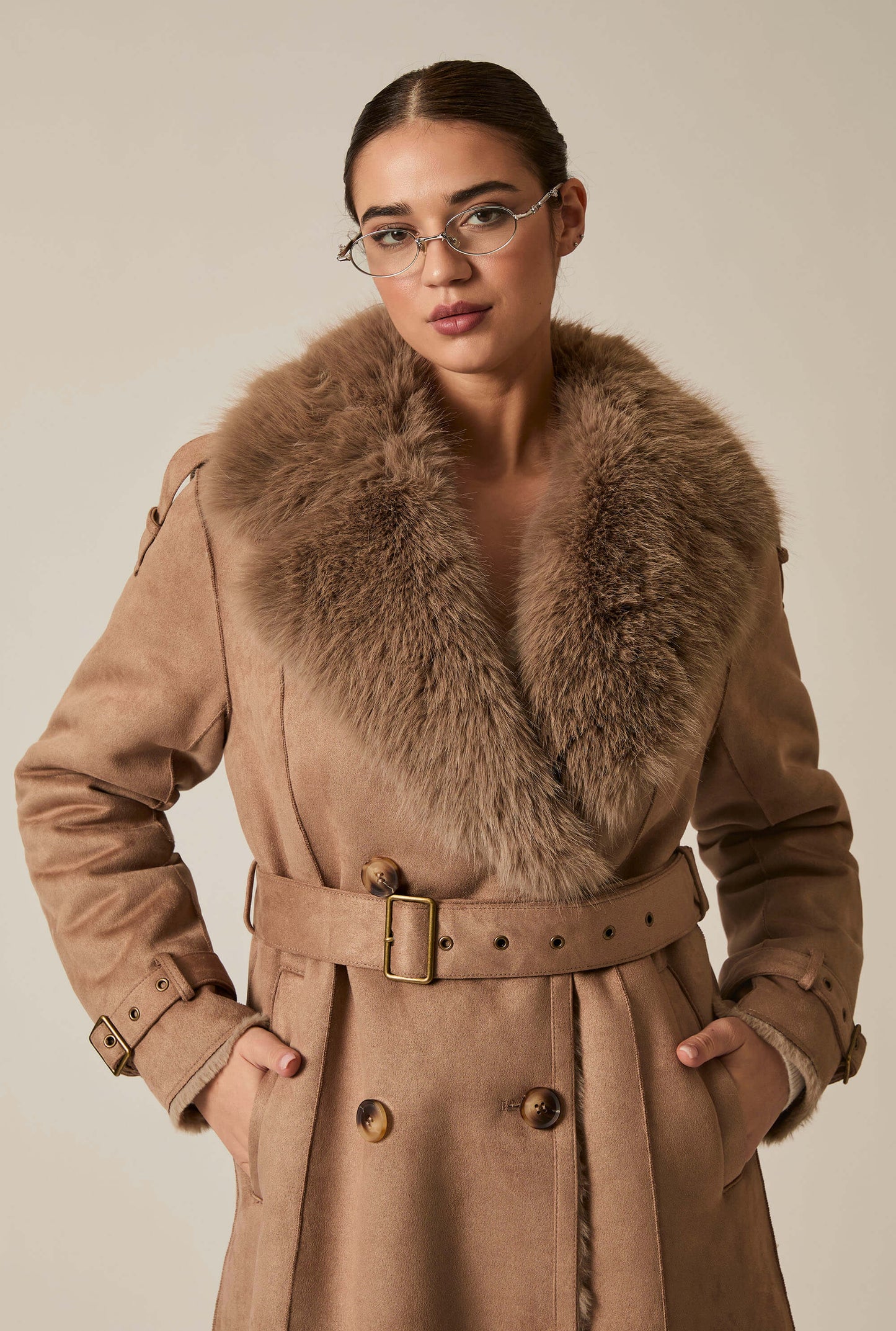 Faux Fur Suede Taupe Coat
