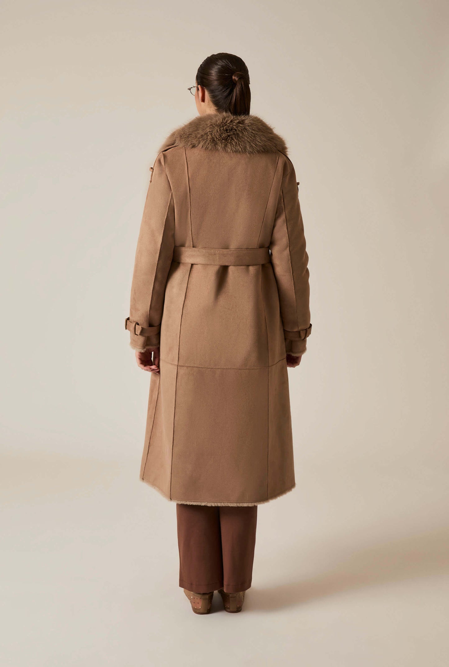 Faux Fur Suede Taupe Coat