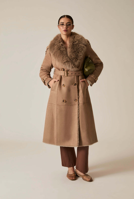 Faux Fur Suede Taupe Coat
