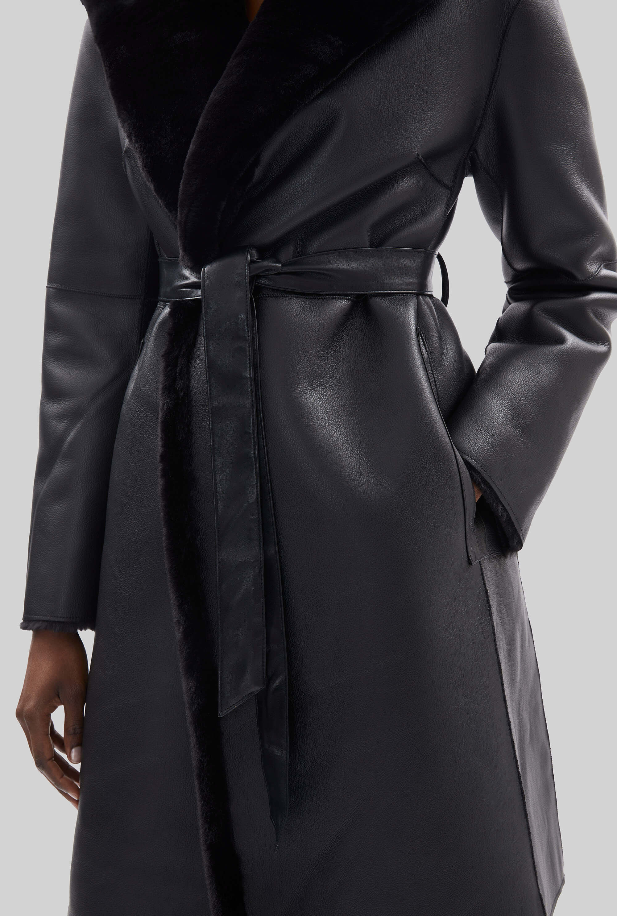 Faux Fur Wrap Reversible Coat Black XS 8
