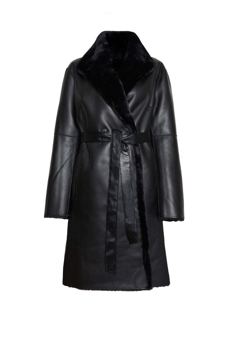 Faux Fur Wrap Reversible Coat Black