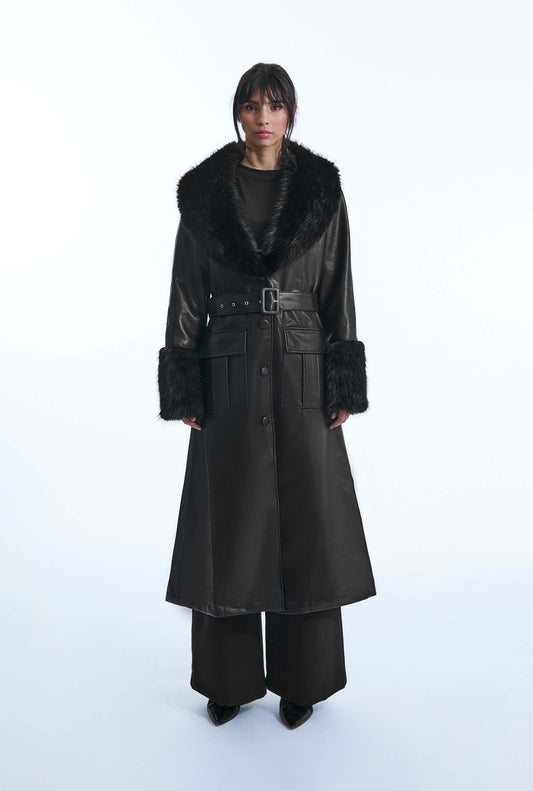 Faux Leather Black Coat