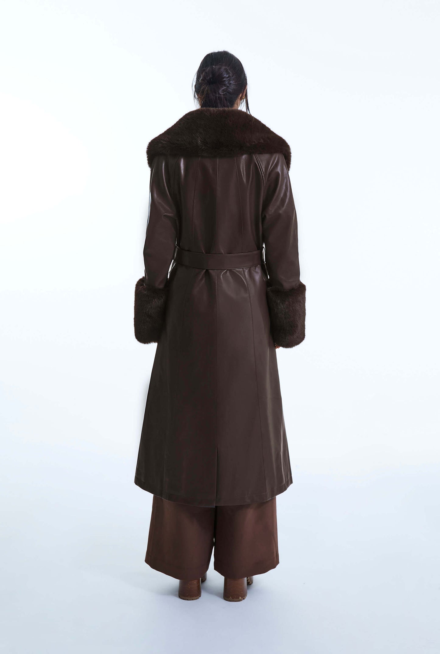 Faux Leather Brown Coat