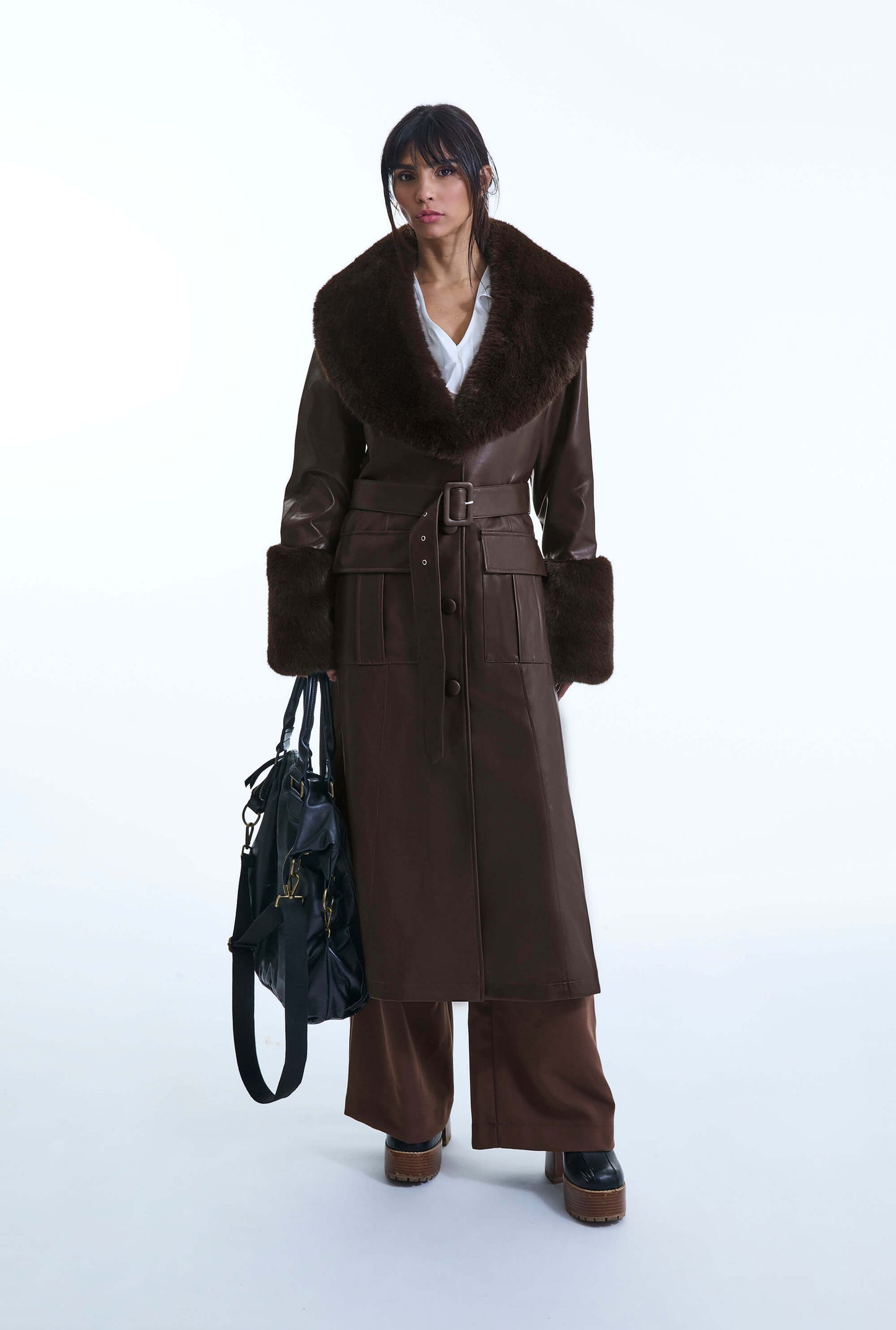 Faux Leather Brown Coat