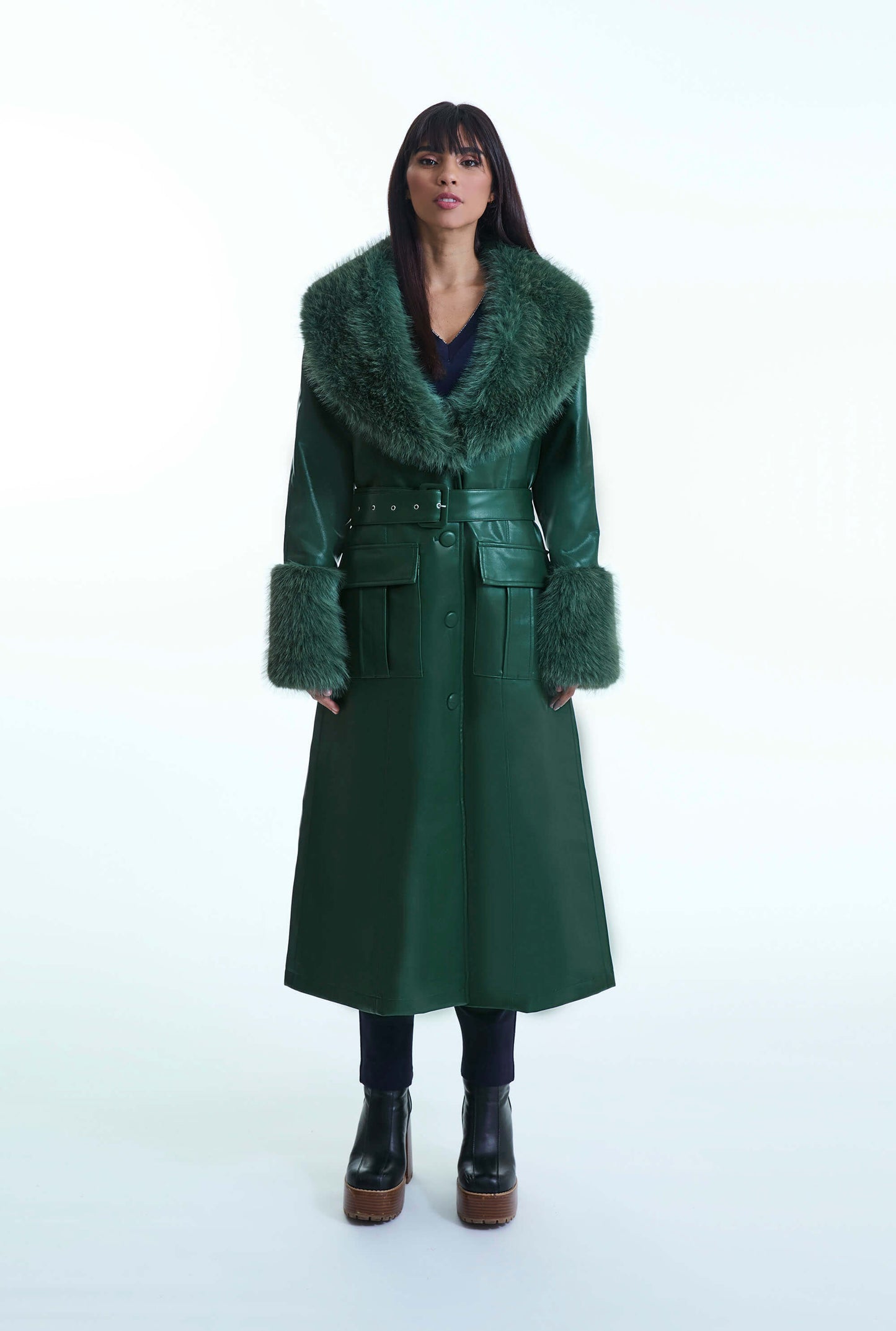 Faux Leather Green Coat