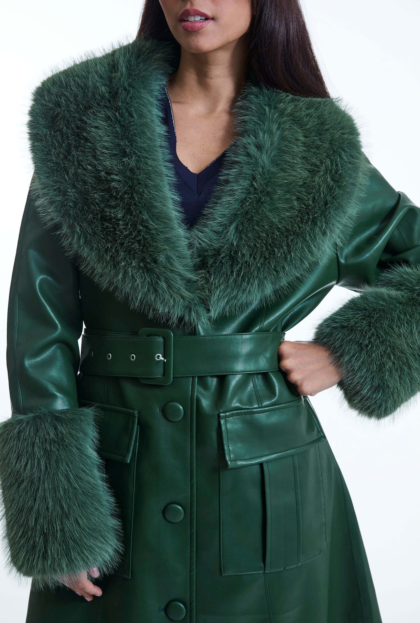 Faux Leather Green Coat