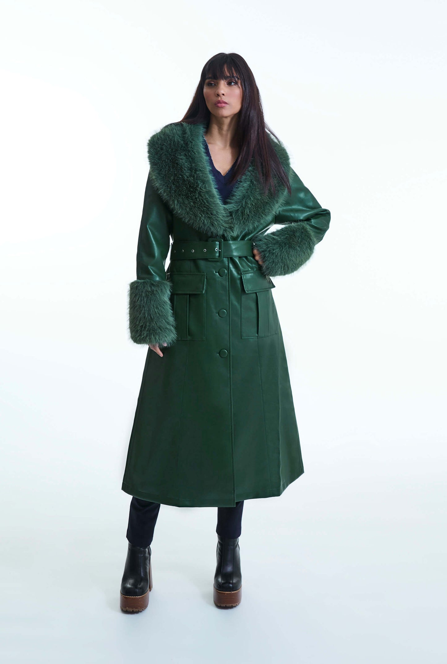 Faux Leather Green Coat