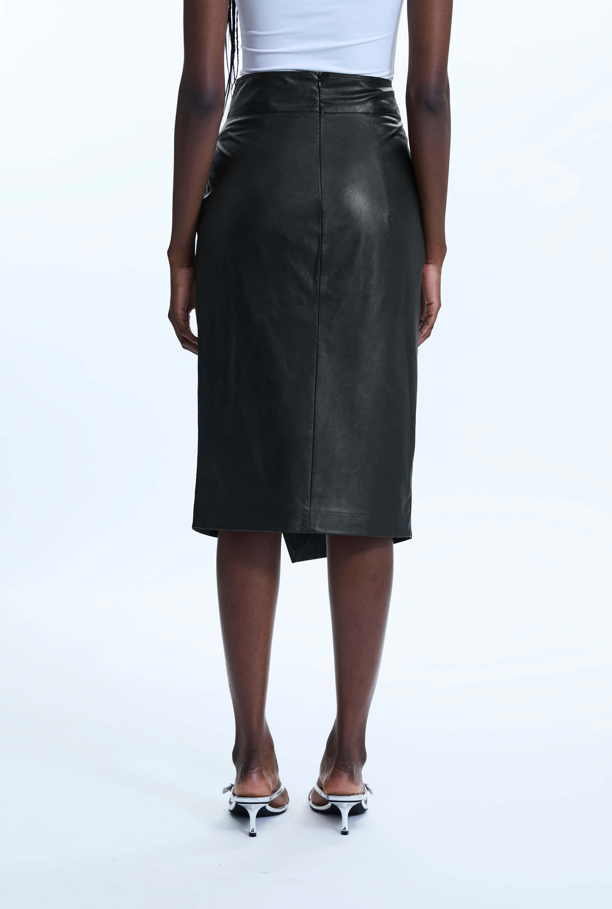 Faux Leather Side Ruched Skirt Black XS 8