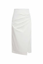 Faux Leather Side Ruched Skirt Cream