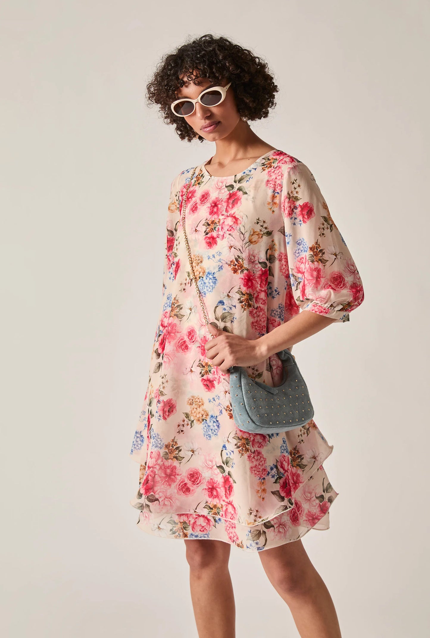 Flower Print Wave Hem Dress