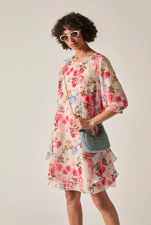 Flower Print Wave Hem Dress