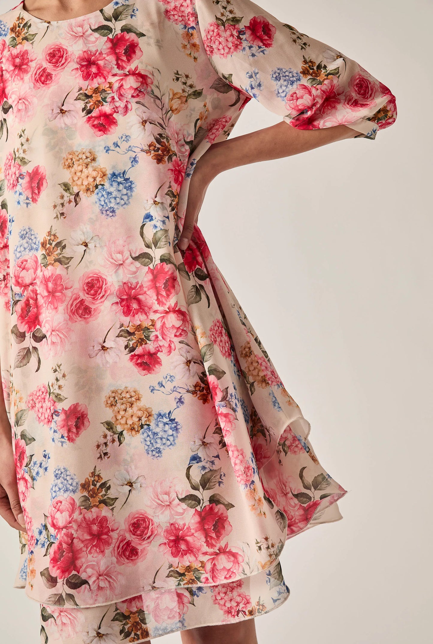 Flower Print Wave Hem Dress