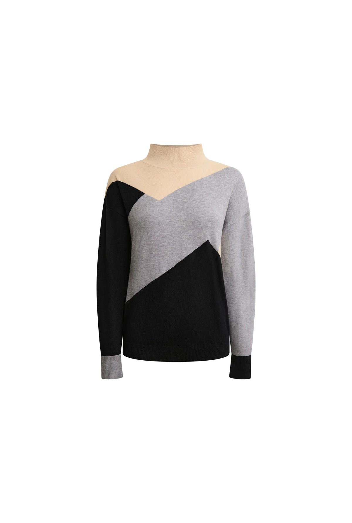 Geometric Colour-Block High-Neck Jumper