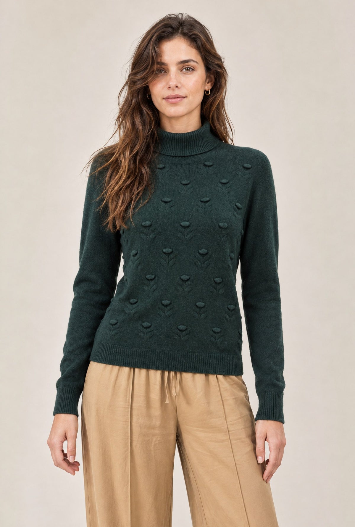 Green Floral Roll Neck Jumper