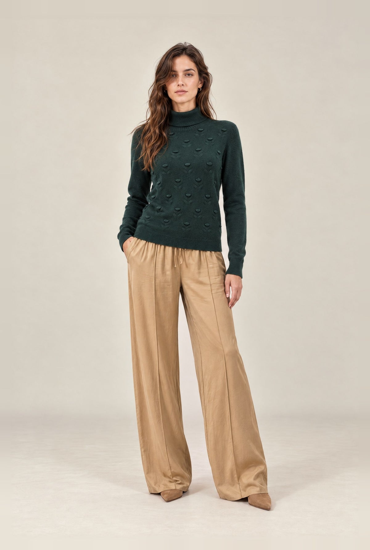 Green Floral Roll Neck Jumper