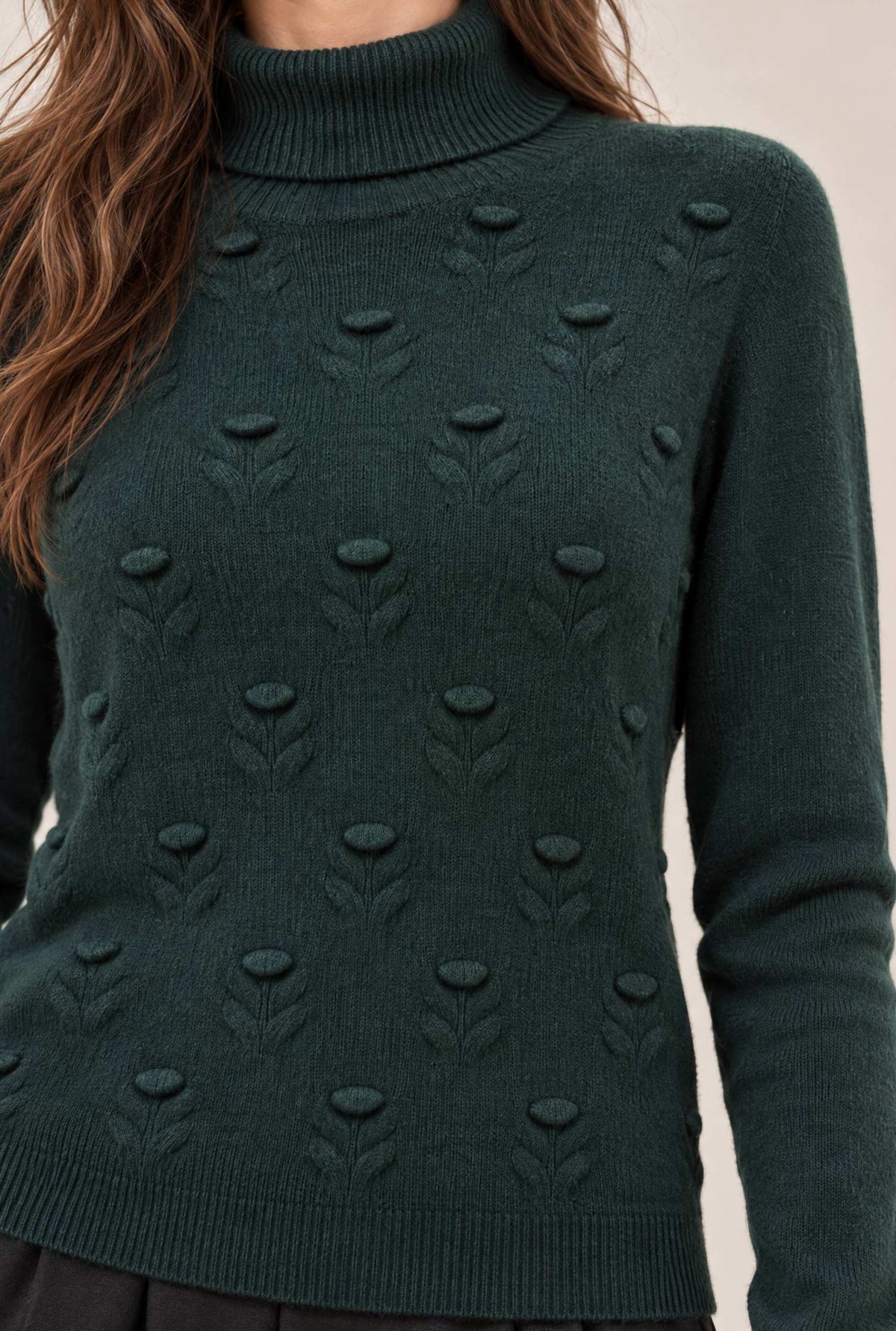 Green Floral Roll Neck Jumper
