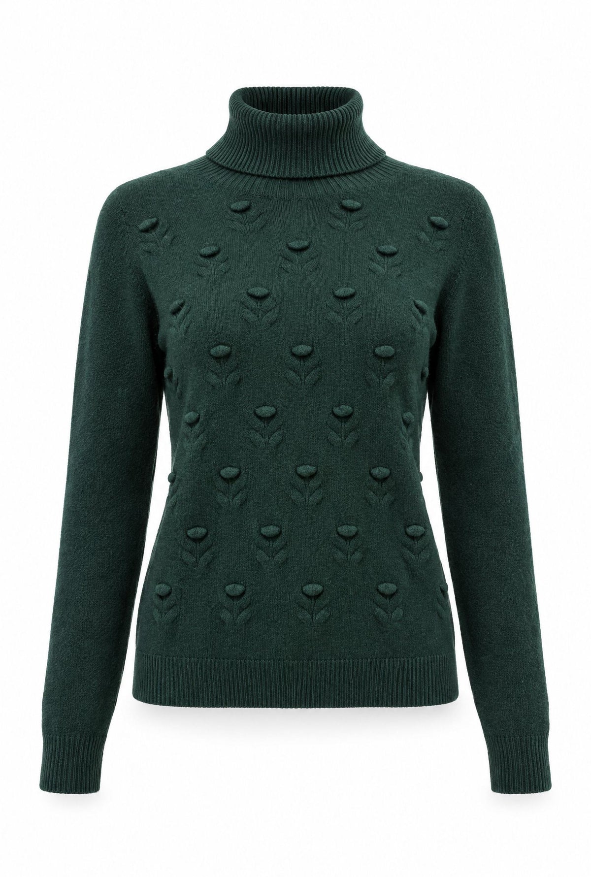 Green Floral Roll Neck Jumper