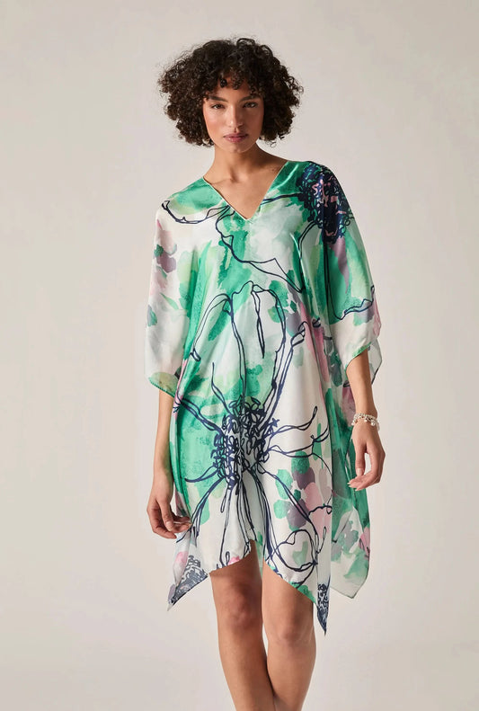 Green Floral Sketch Kaftan