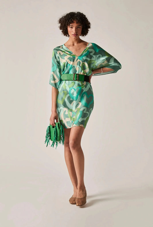 Green Heart Print Kaftan