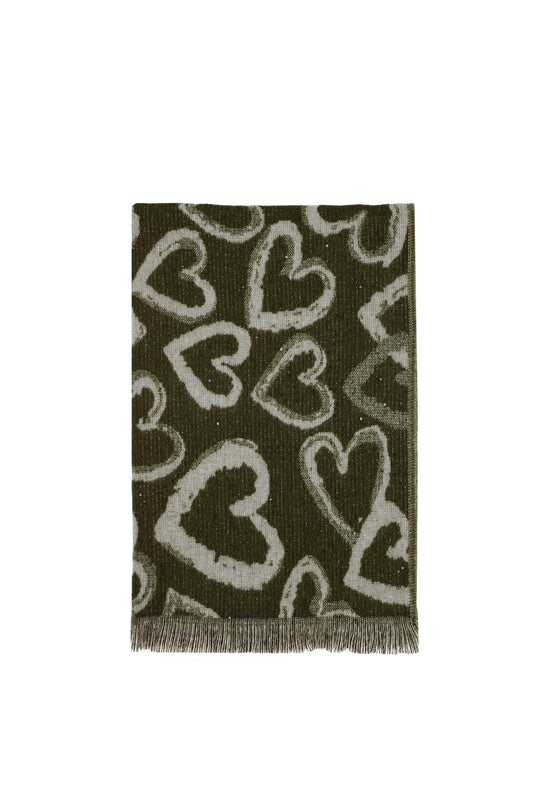 Green Heart Print Scarf