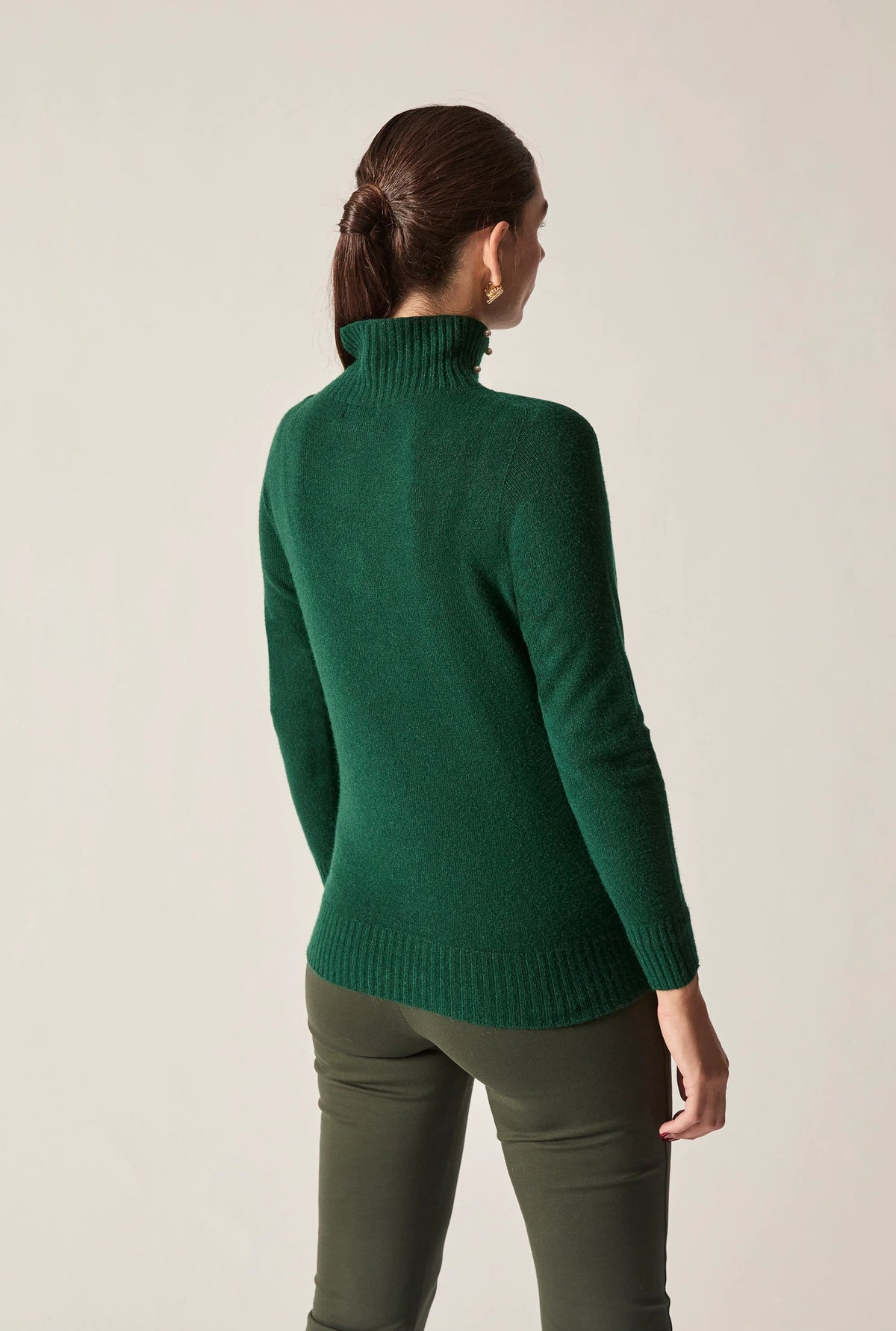 Green Pearl-Embellished High-Neck Jumper