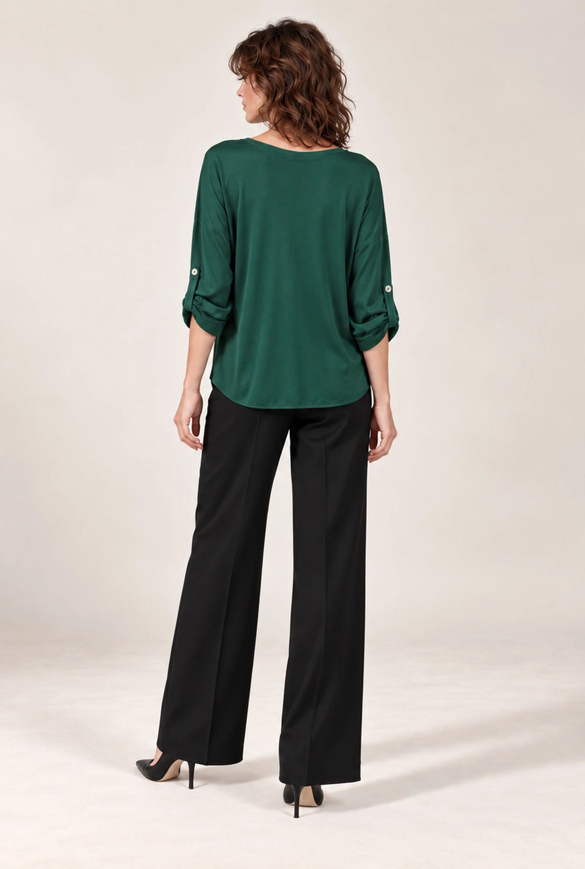 Green Satin V-Neck Blouse
