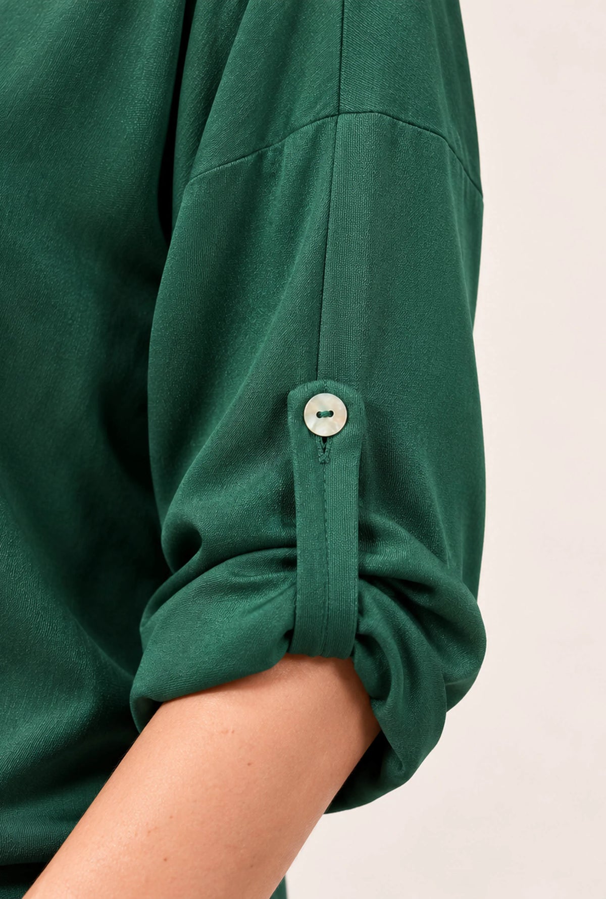 Green Satin V-Neck Blouse