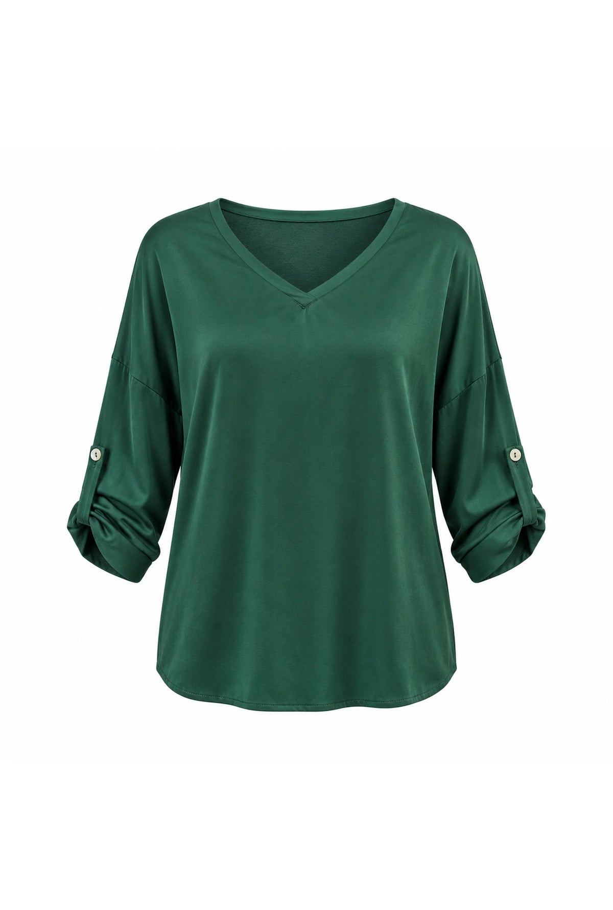 Green Satin V-Neck Blouse