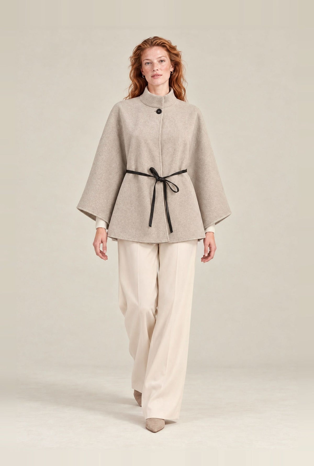 Grey Belted Wrap Cape