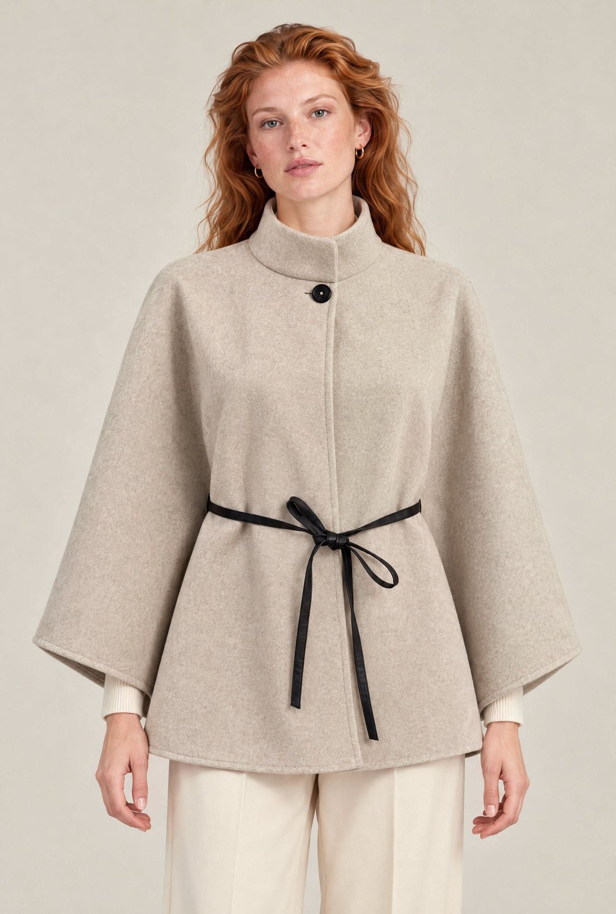 Grey Belted Wrap Cape
