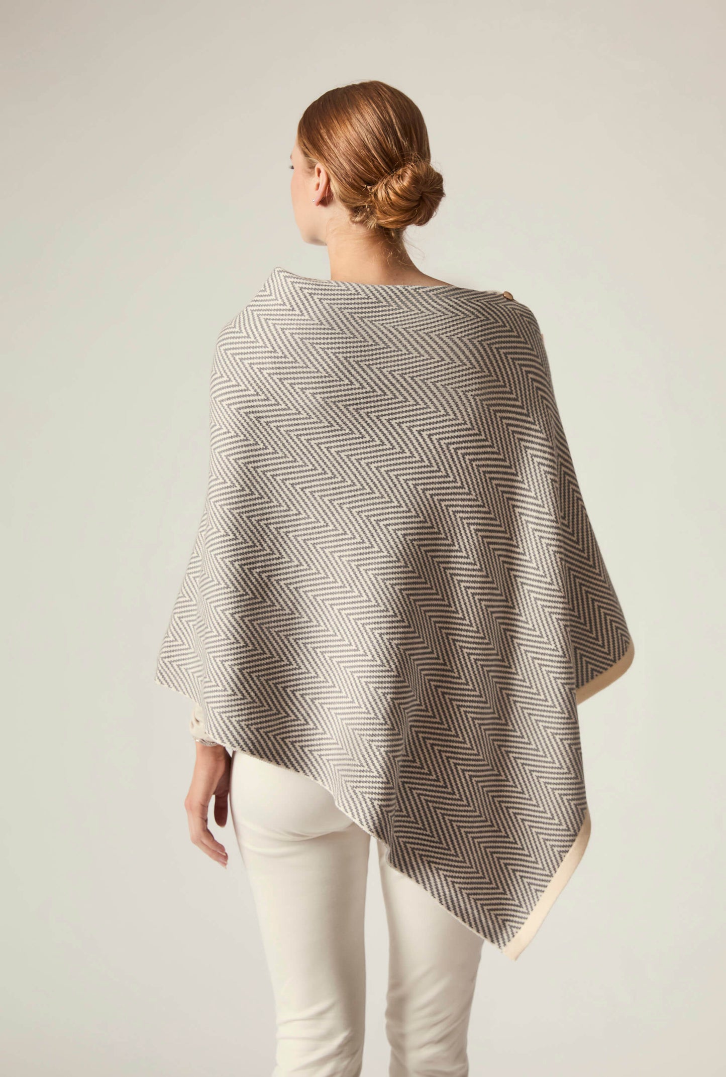 Grey Chevron Button Poncho