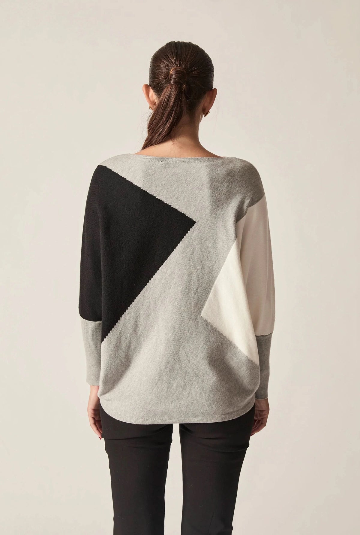 Grey Colour-Block Batwing Knit