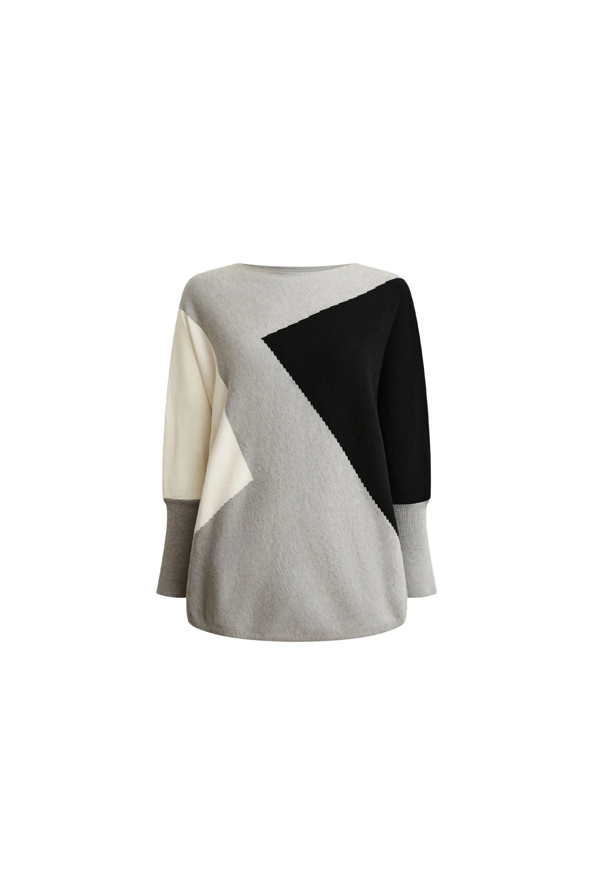 Grey Colour-Block Batwing Knit