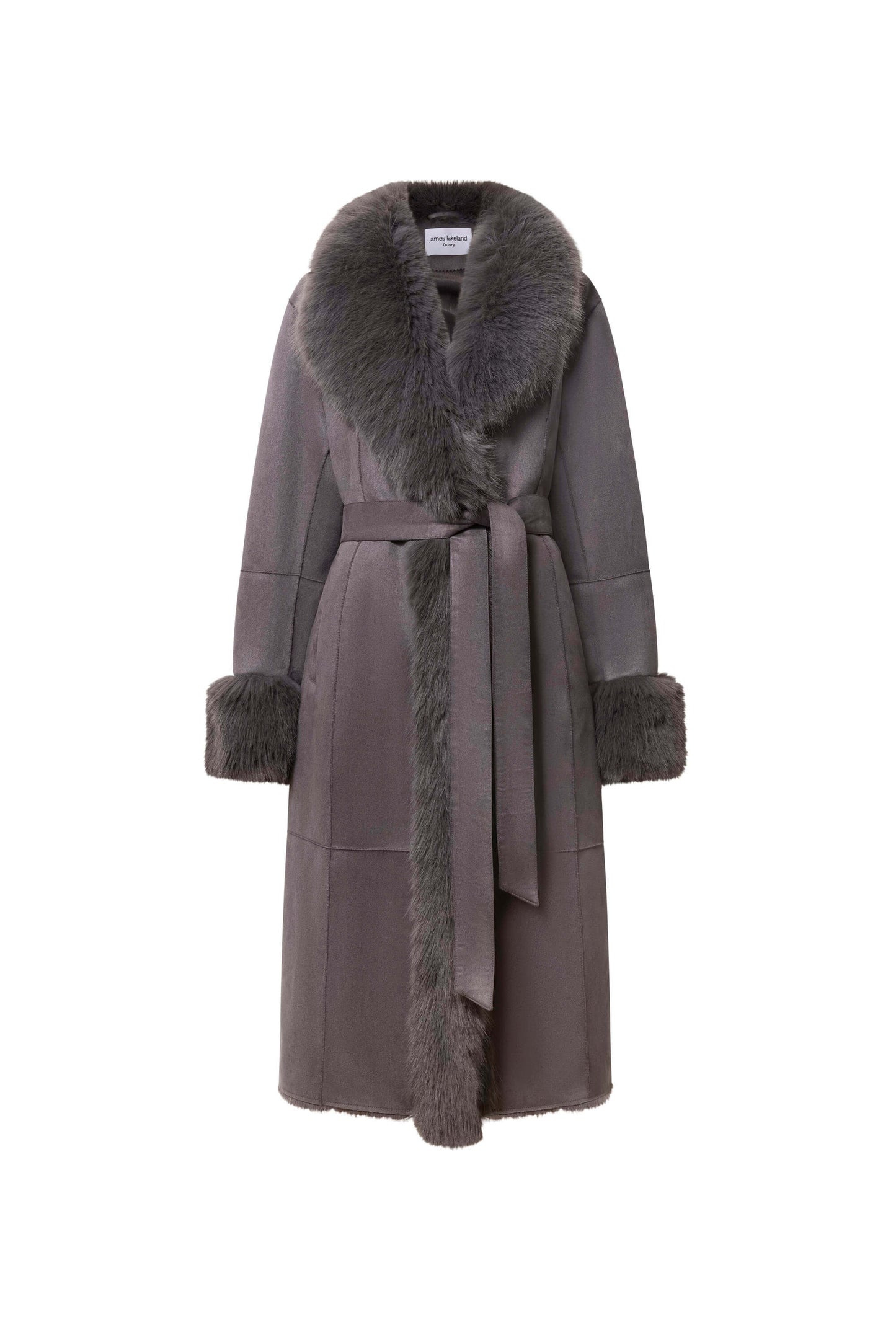 Grey Faux Fur Trim Coat