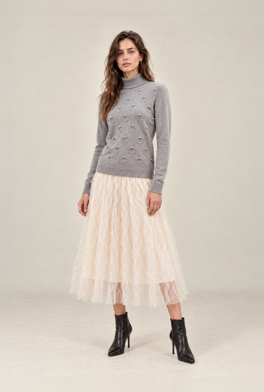 Grey Floral Roll Neck Jumper