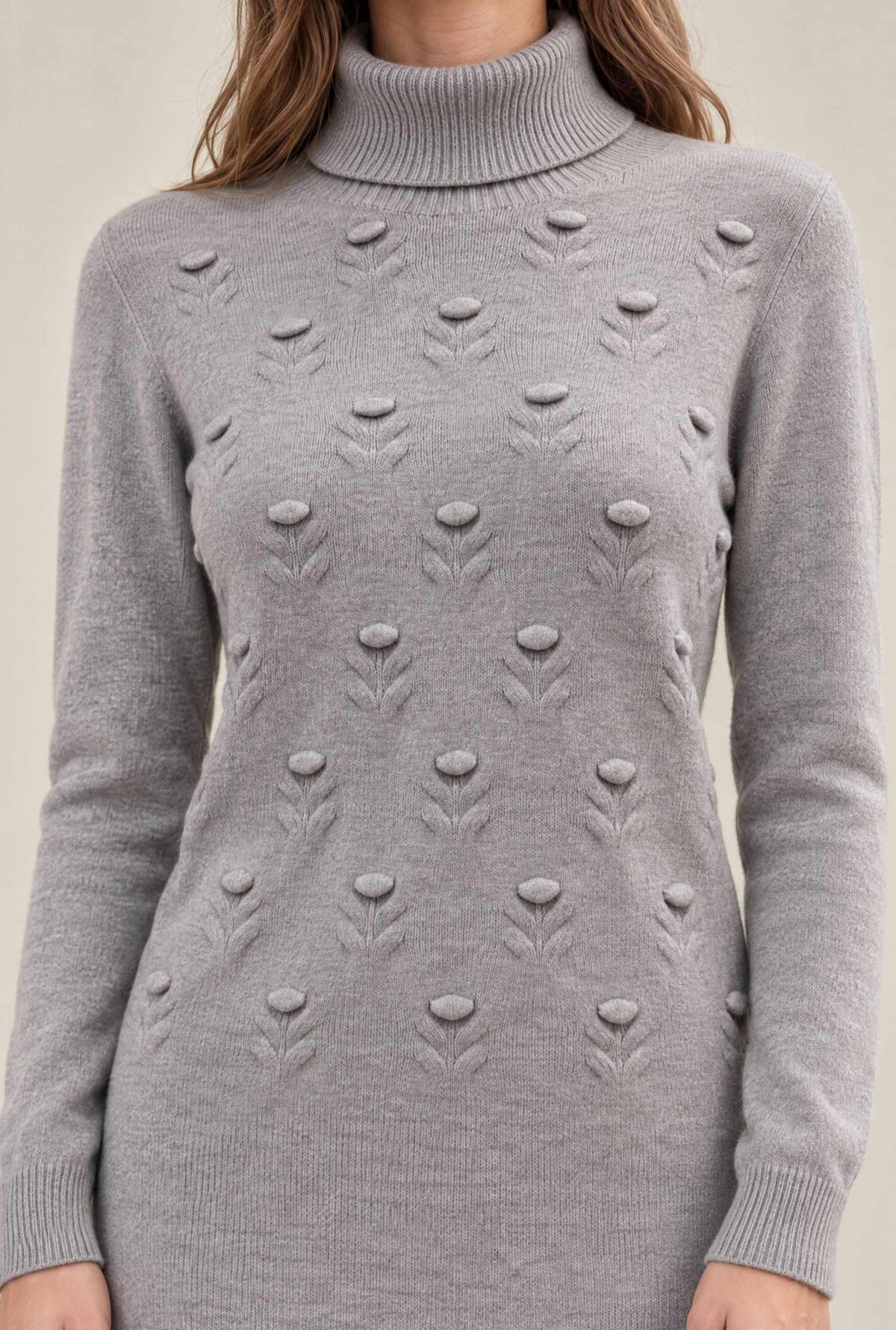 Grey Floral Roll Neck Jumper