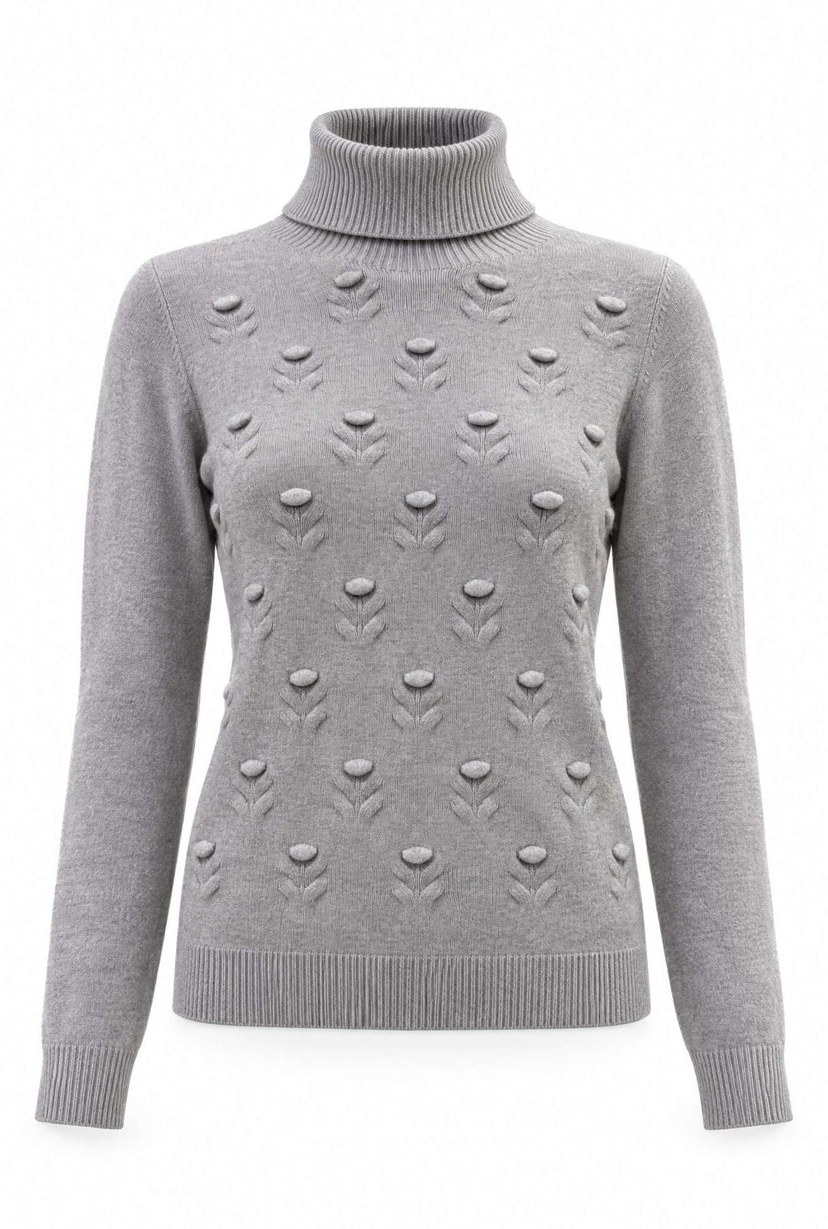 Grey Floral Roll Neck Jumper