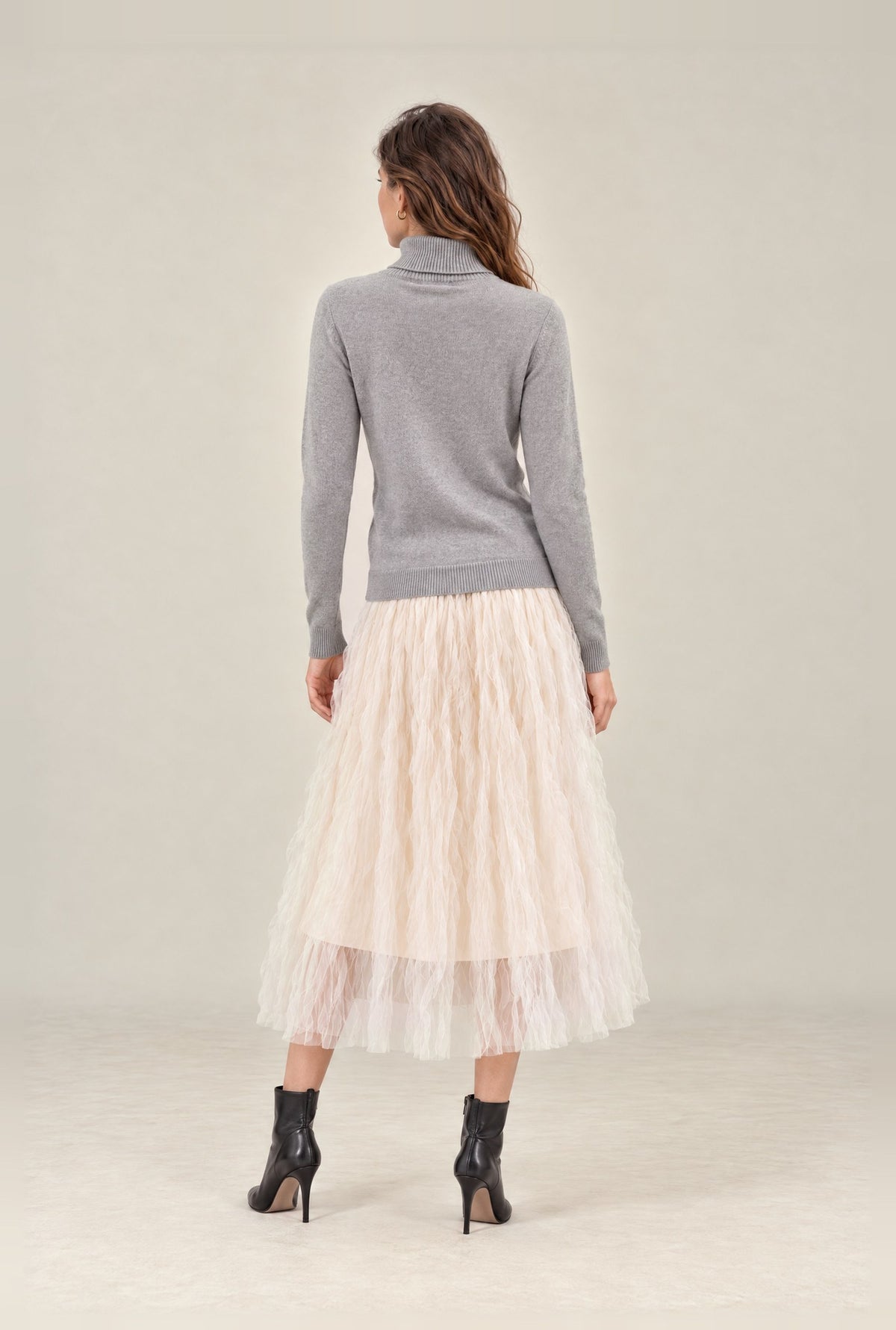 Grey Floral Roll Neck Jumper
