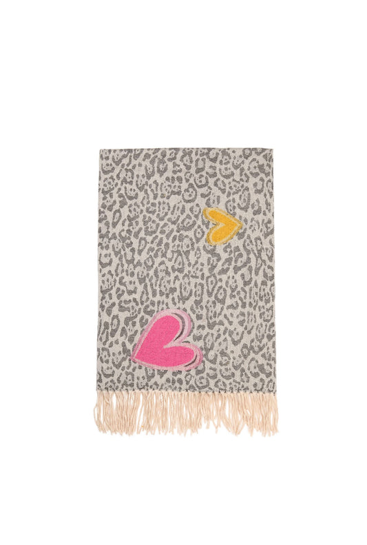Grey Leopard Print Heart Scarf