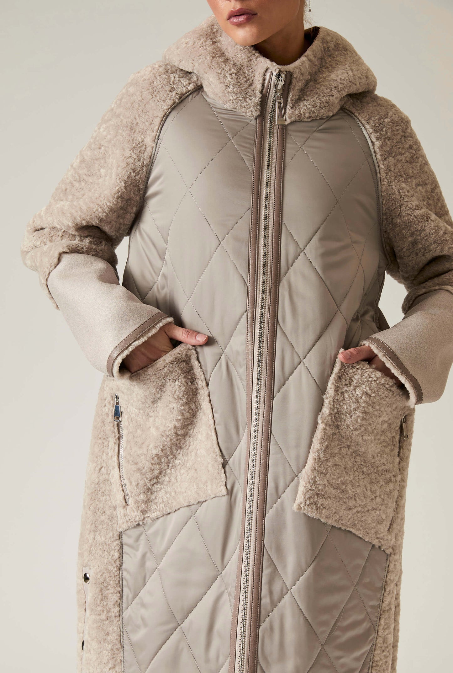 Grey Reversible Faux Fur Hooded Coat