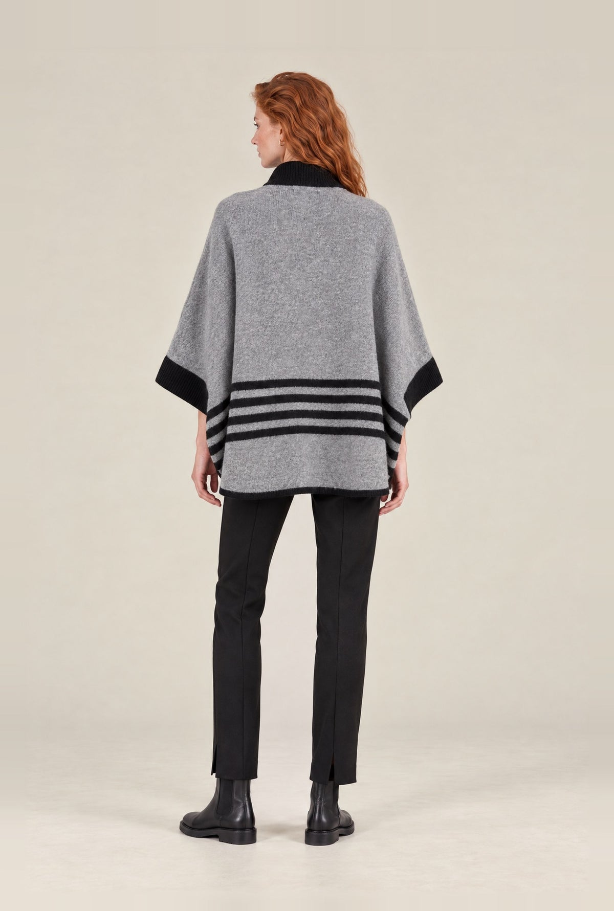 Grey Stripe Zip Knit Cape