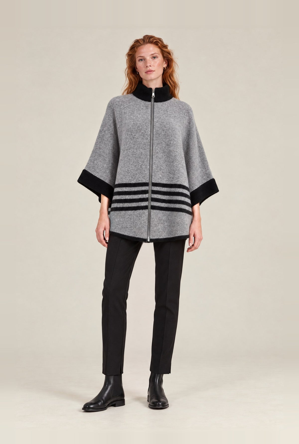 Grey Stripe Zip Knit Cape
