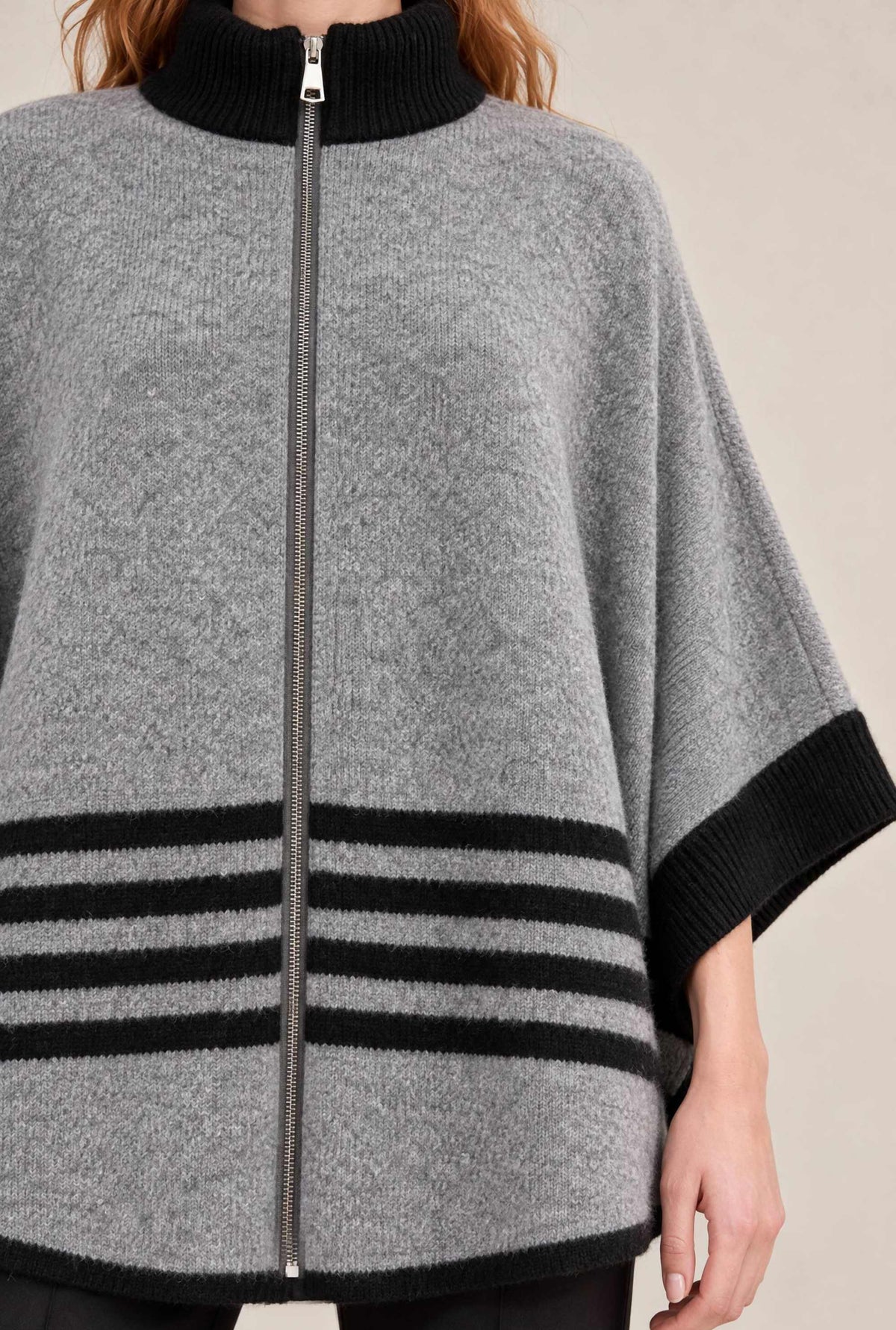 Grey Stripe Zip Knit Cape
