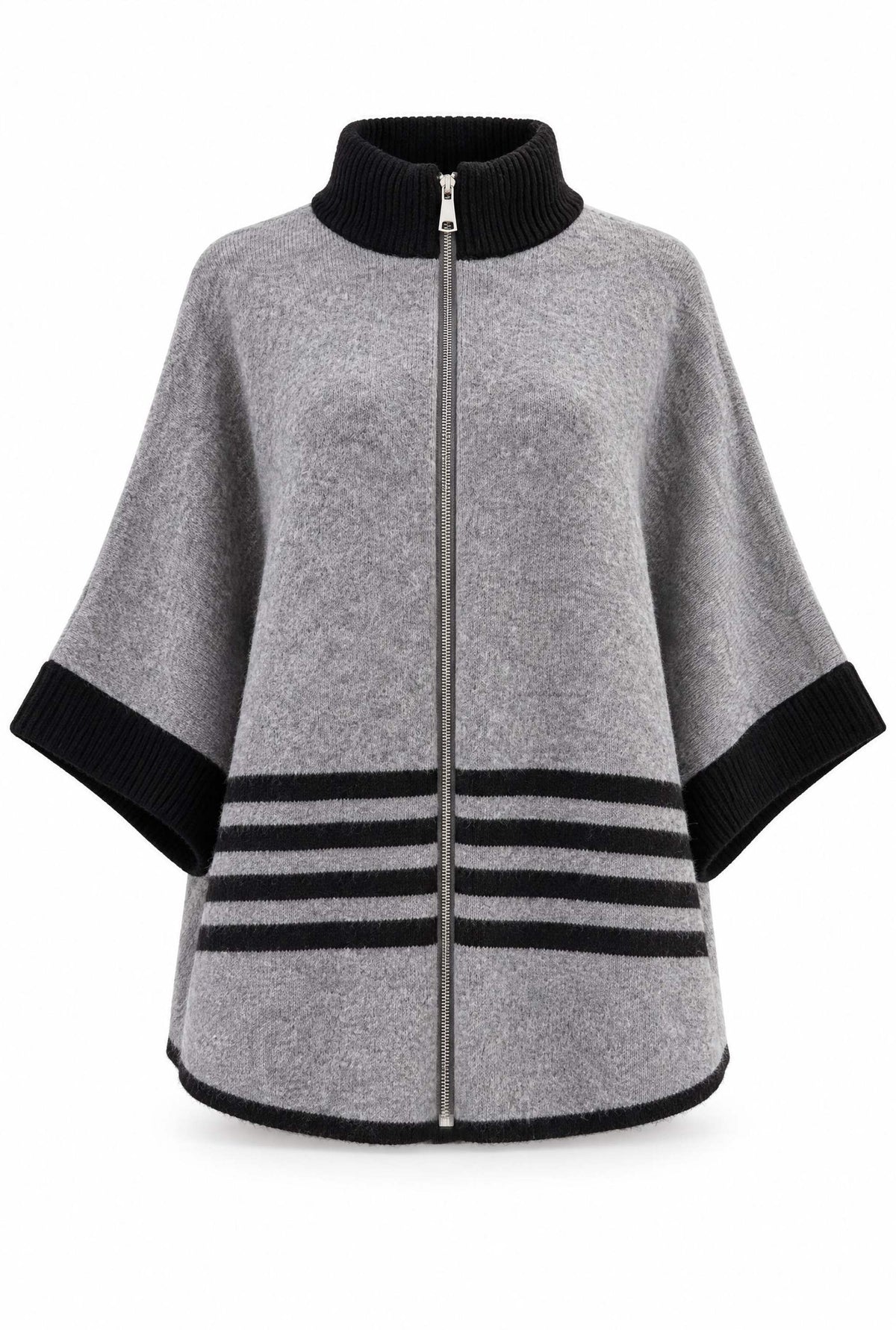 Grey Stripe Zip Knit Cape