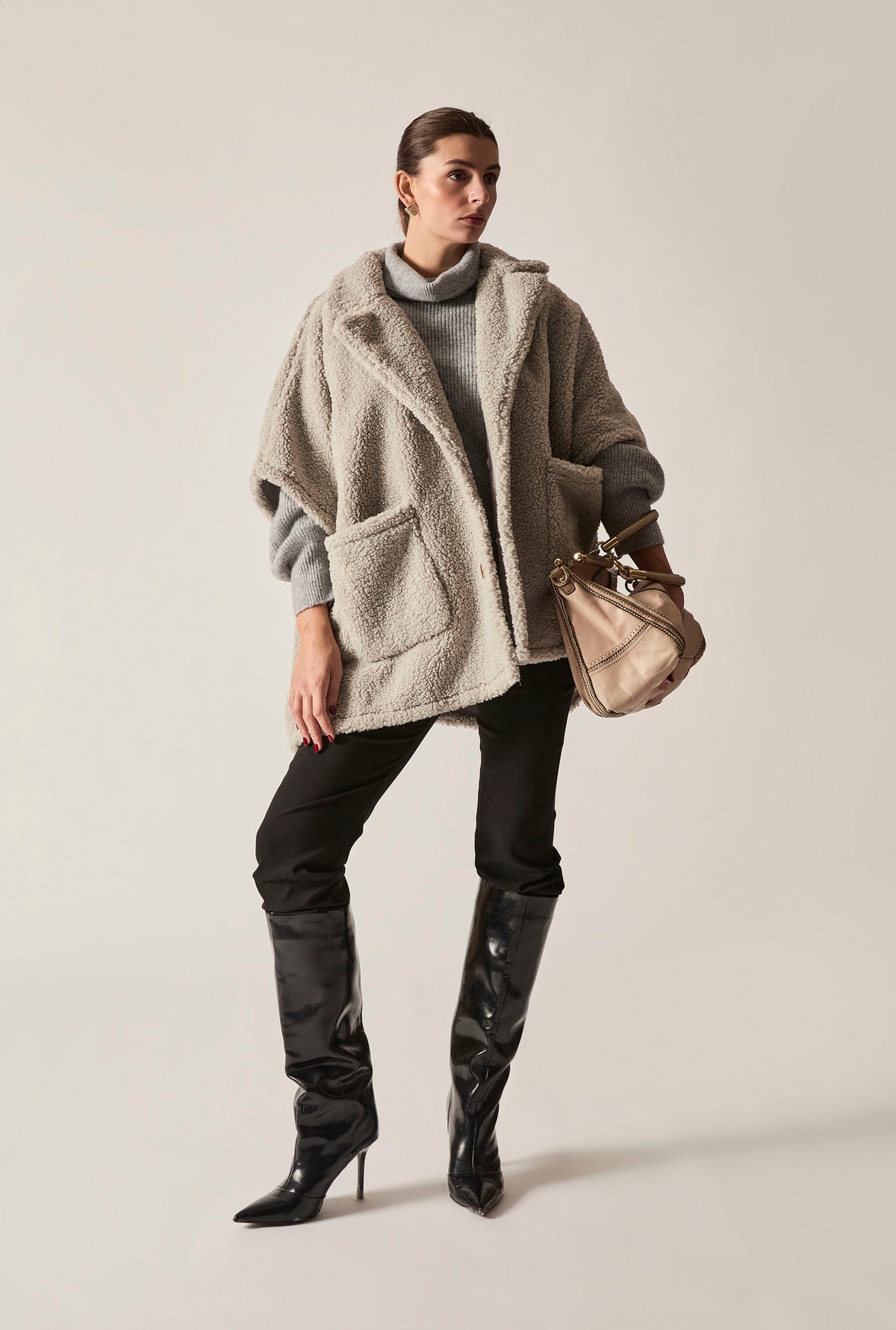 Grey Teddy Button Cape