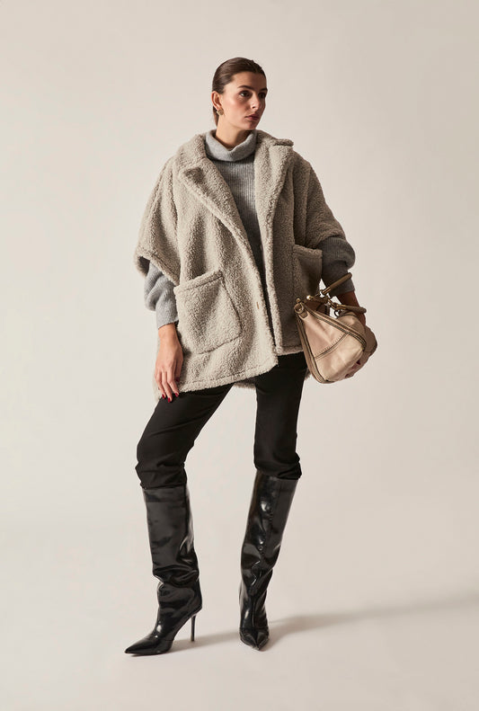 Grey Teddy Button Cape