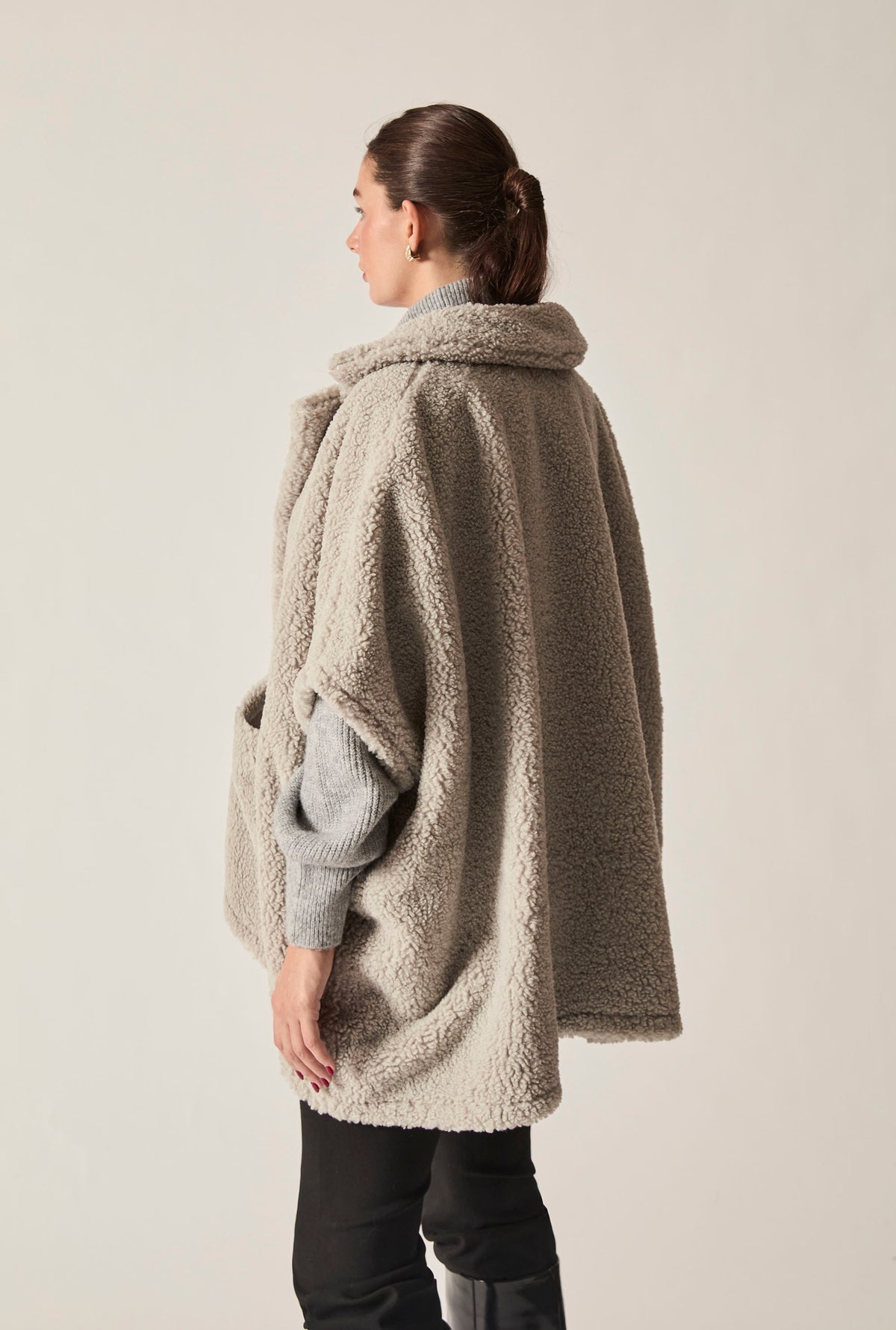 Grey Teddy Button Cape
